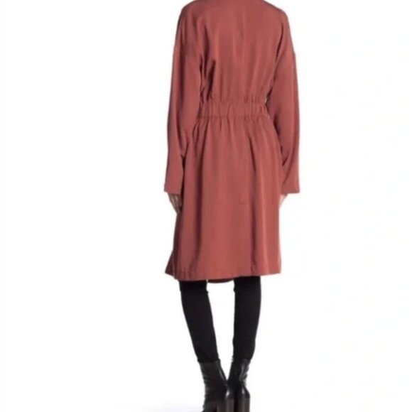 Astr The Label Lightweight Trench Coat Rust Red Tencel cardigan jacket/duster M - Picture 3 of 16